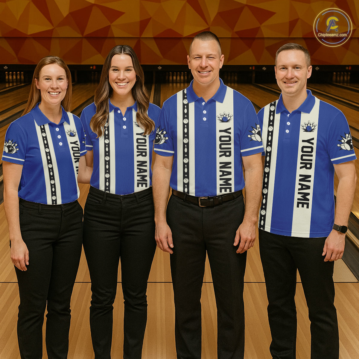 Blue Retro Bowling Polo, Quarter Zip Shirts For Men Custom Vintage Bowling Team Jerseys NQS11212
