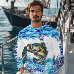 Bass fishing Blue ocean camo Custom UV protection fishing long sleeve shirt, Bass Fishing jerseys NQS9341