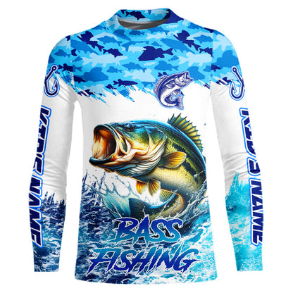 Bass fishing Blue ocean camo Custom UV protection fishing long sleeve shirt, Bass Fishing jerseys NQS9341