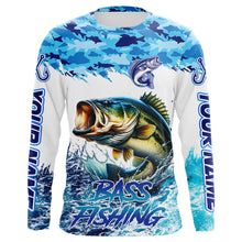 Load image into Gallery viewer, Bass fishing Blue ocean camo Custom UV protection fishing long sleeve shirt, Bass Fishing jerseys NQS9341