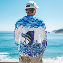 Load image into Gallery viewer, Sailfish fishing Blue sea camo Custom UV protection fishing long sleeve shirt, Sailfish Fishing jersey NQS9342