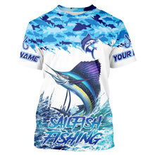 Load image into Gallery viewer, Sailfish fishing Blue sea camo Custom UV protection fishing long sleeve shirt, Sailfish Fishing jersey NQS9342