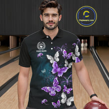 Load image into Gallery viewer, Custom Purple Butterfly Bowling Polo, 1/4 zip jerseys For Men, Bowling Team Shirt With Butterflies NQS11613