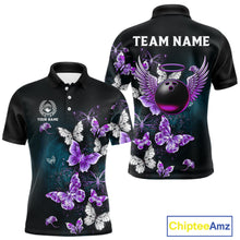 Load image into Gallery viewer, Custom Purple Butterfly Bowling Polo, 1/4 zip jerseys For Men, Bowling Team Shirt With Butterflies NQS11613