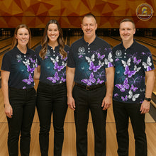 Load image into Gallery viewer, Custom Purple Butterfly Bowling Polo, 1/4 zip jerseys For Women, Bowling Team Shirt With Butterflies NQS11613