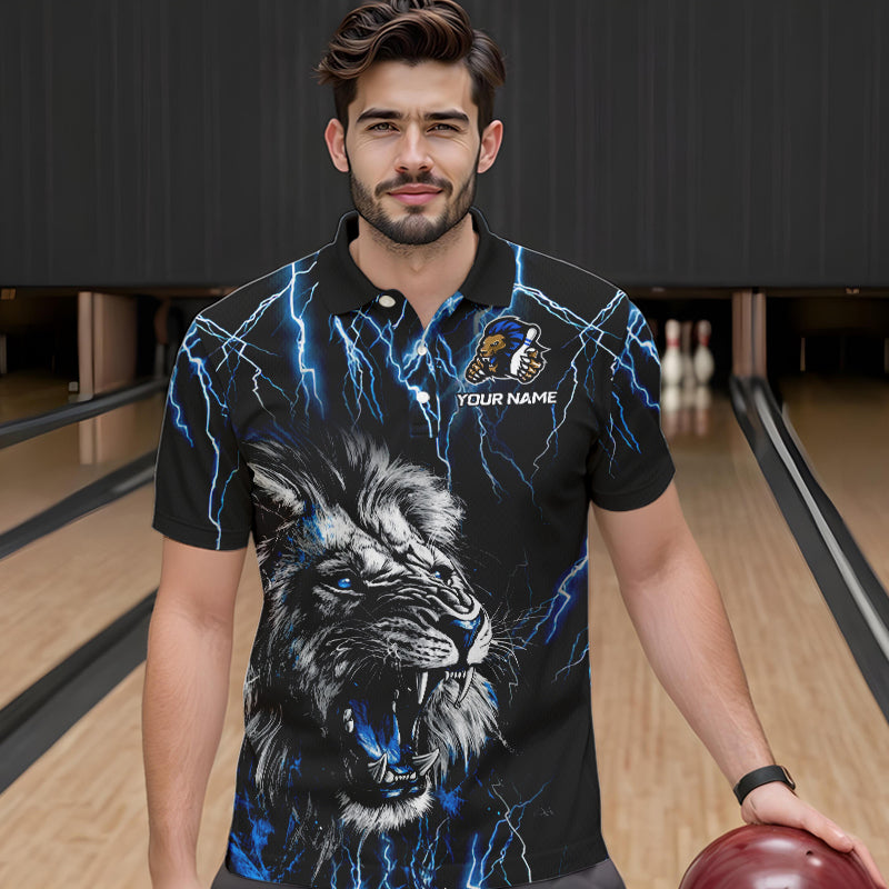 Black and Blue Lightning Thunder Lion Bowling Shirt For Men Custom Lion Bowling Team Jerseys NQS9645