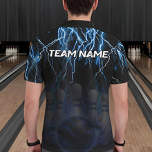 Load image into Gallery viewer, Black and Blue Lightning Thunder Lion Bowling Shirt For Men Custom Lion Bowling Team Jerseys NQS9645