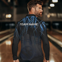 Load image into Gallery viewer, Black and Blue Lightning Thunder Lion Bowling Shirt For Men Custom Lion Bowling Team Jerseys NQS9645