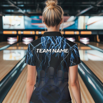 Black and Blue Lightning Thunder Lion Bowling Shirt For Women Custom Lion Bowling Team Jerseys NQS9645