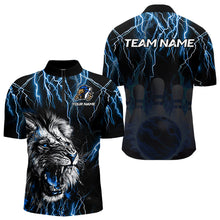 Load image into Gallery viewer, Black and Blue Lightning Thunder Lion Bowling Shirt For Men Custom Lion Bowling Team Jerseys NQS9645