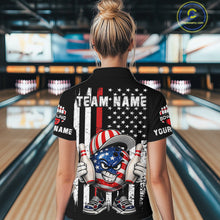 Load image into Gallery viewer, Black American Flag Funny Bowling Polo, 1/4 Zip Shirt For Women Custom Patriotic Bowling Team Jersey NQS11723