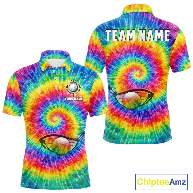 Colorful rainbow tie-dye golf polo shirt for men custom mens golf outfit, personalized golf gifts NQS11724