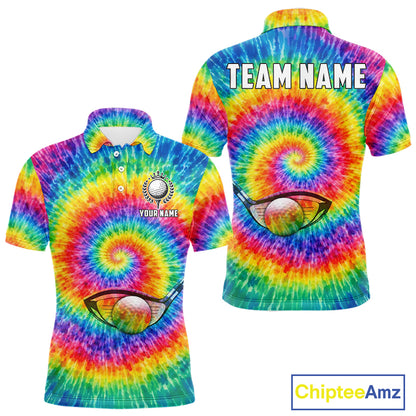 Colorful rainbow tie-dye golf polo shirt for men custom mens golf outfit, personalized golf gifts NQS11724