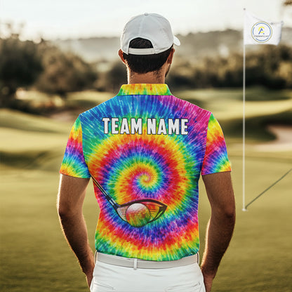 Colorful rainbow tie-dye golf polo shirt for men custom mens golf outfit, personalized golf gifts NQS11724