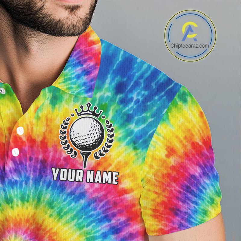 Colorful rainbow tie-dye golf polo shirt for men custom mens golf outfit, personalized golf gifts NQS11724