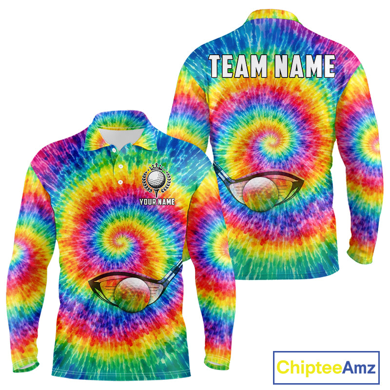 Colorful rainbow tie-dye golf polo shirt for men custom mens golf outfit, personalized golf gifts NQS11724