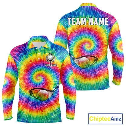 Colorful rainbow tie-dye golf polo shirt for men custom mens golf outfit, personalized golf gifts NQS11724