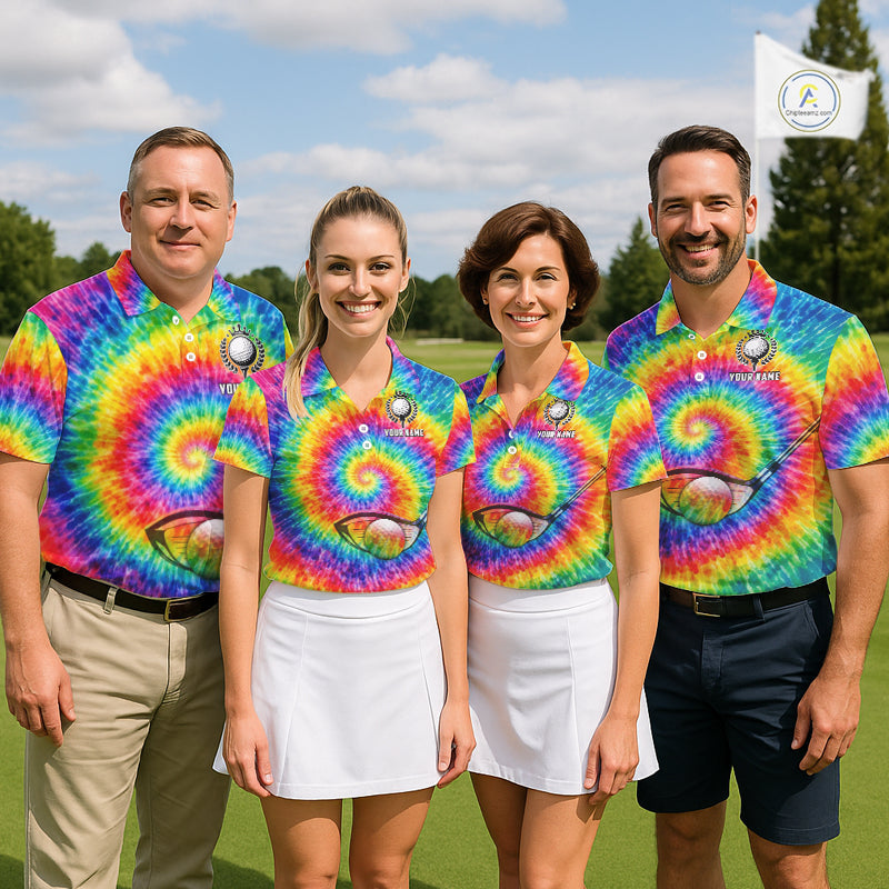 Colorful rainbow tie-dye golf polo shirt for men custom mens golf outfit, personalized golf gifts NQS11724