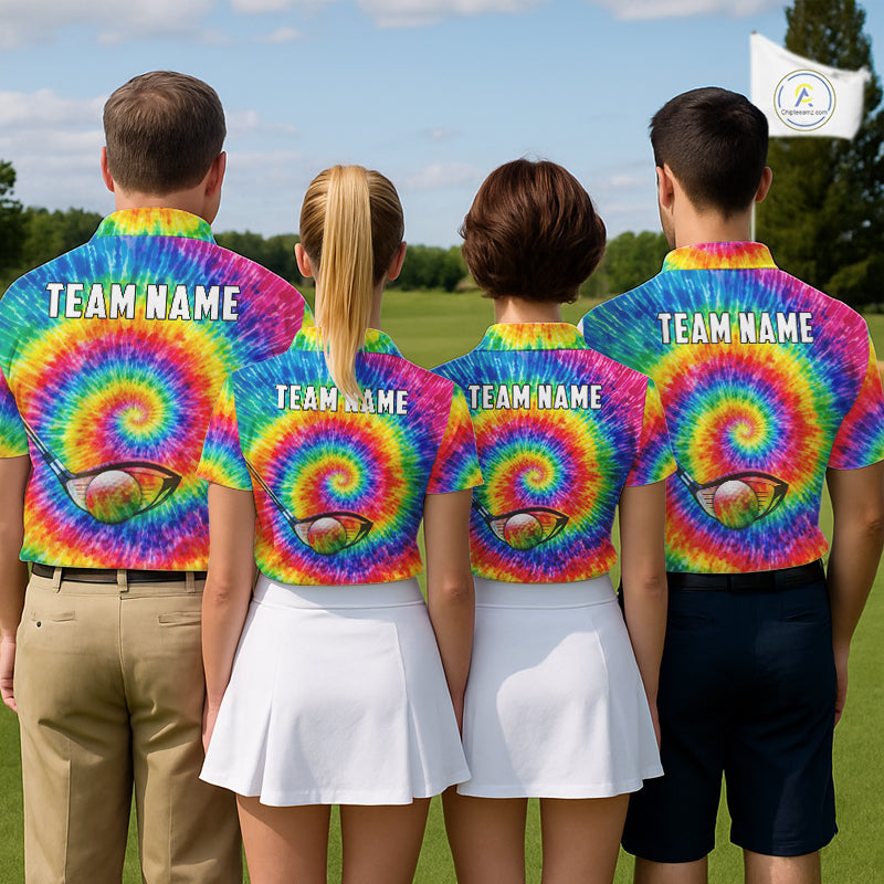 Colorful rainbow tie-dye golf polo shirt for men custom mens golf outfit, personalized golf gifts NQS11724