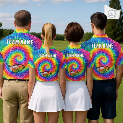 Colorful rainbow tie-dye golf polo shirt for men custom mens golf outfit, personalized golf gifts NQS11724