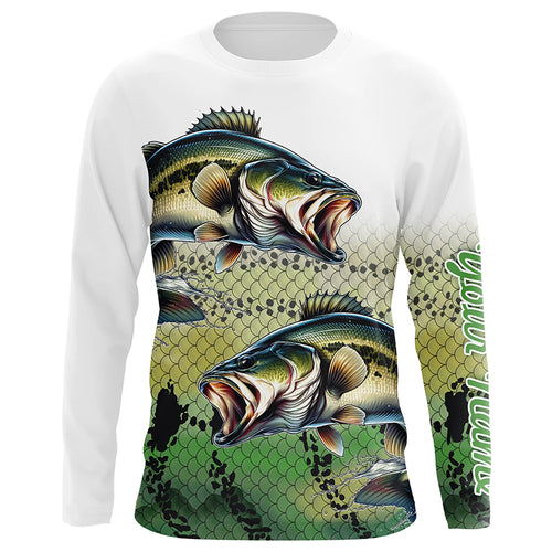 Largemouth Bass Fishing Customize Green scales UV Protection Long sleeve Fishing Shirts, bass jerseys NQS266