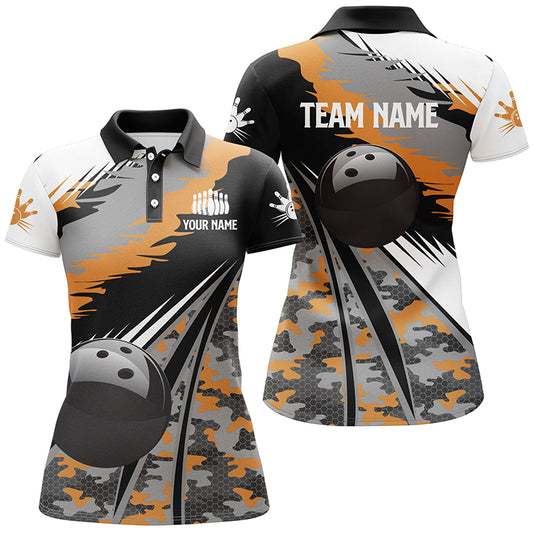 Custom black bowling shirt for women – personalized team jersey front view
