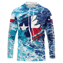 Load image into Gallery viewer, Blue sea wave ocean camo Texas flag patriot shirt Custom sun protection fishing long sleeve shirts NQS5430