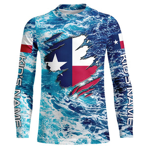 Blue sea wave ocean camo Texas flag patriot shirt Custom sun protection fishing long sleeve shirts NQS5430