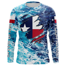 Load image into Gallery viewer, Blue sea wave ocean camo Texas flag patriot shirt Custom sun protection fishing long sleeve shirts NQS5430