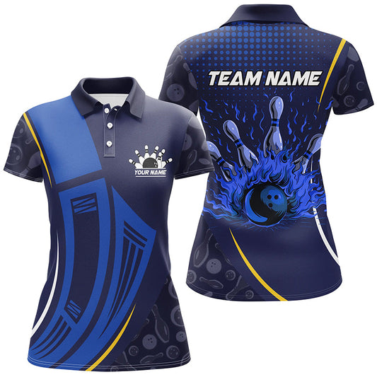 Blue camo Flame Bowling Polo, Quarter Zip shirts for women custom ladies team bowling jerseys NQS7785