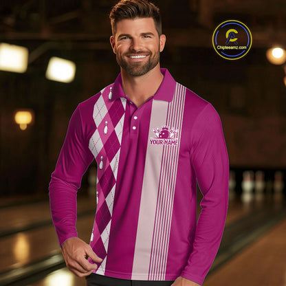 Retro Pink argyle pattern Bowling shirts For Men custom bowling team jerseys Bowler Outfits NQS10403