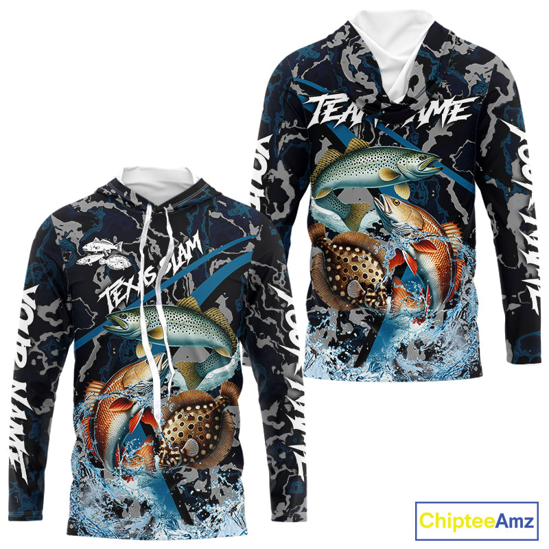 Texas Slam Fishing Camo Long Sleeve Fishing Shirts, Personalized Inshore Slam Fishing Team Jersey NQS10845
