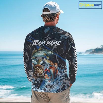 Texas Slam Fishing Camo Long Sleeve Fishing Shirts, Personalized Inshore Slam Fishing Team Jersey NQS10845