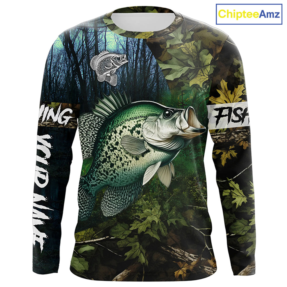 Crappie Fishing green camo Custom name Performance Long Sleeve UV protection fishing shirts for men NQSD92