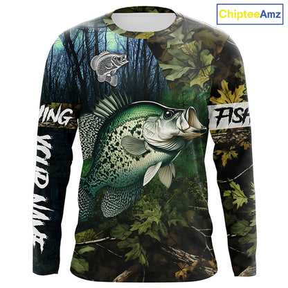 Crappie Fishing green camo Custom name Performance Long Sleeve UV protection fishing shirts for men NQSD92