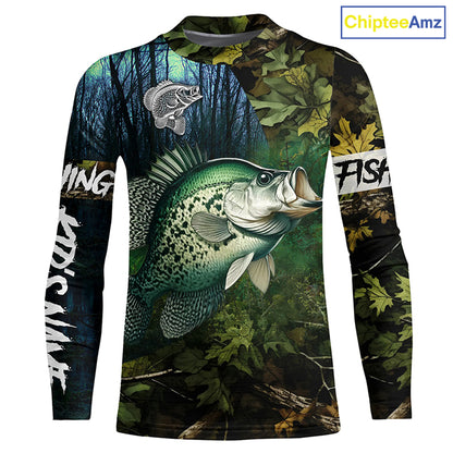 Crappie Fishing green camo Custom name Performance Long Sleeve UV protection fishing shirts for men NQSD92