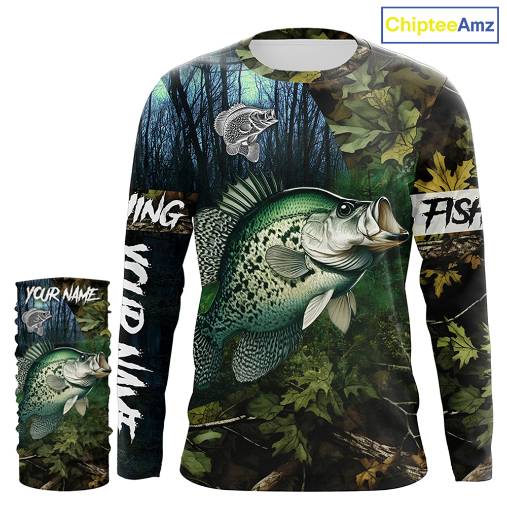 Crappie Fishing green camo Custom name Performance Long Sleeve UV protection fishing shirts for men NQSD92