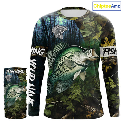 Crappie Fishing green camo Custom name Performance Long Sleeve UV protection fishing shirts for men NQSD92