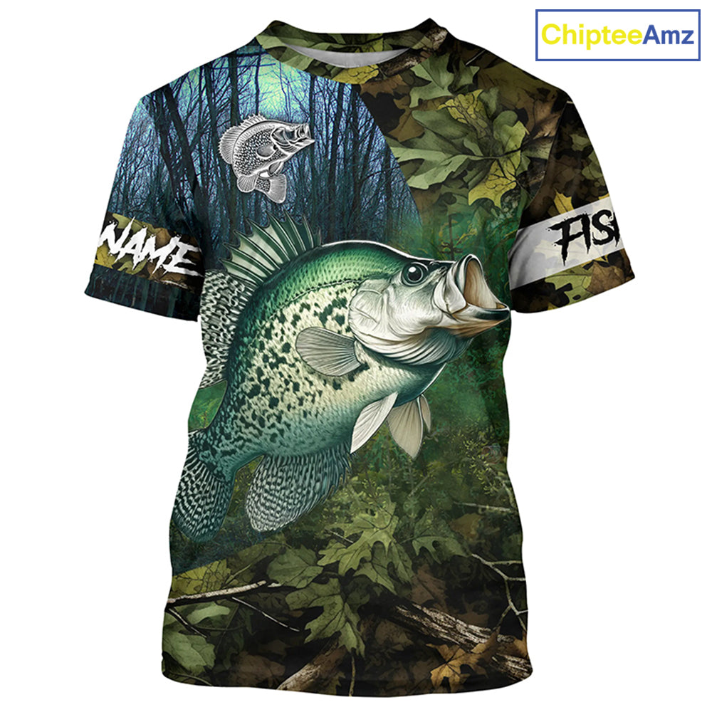 Crappie Fishing green camo Custom name Performance Long Sleeve UV protection fishing shirts for men NQSD92