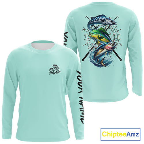 Personalized offshore Fishing jerseys, Mahi mahi, Wahoo, Tuna tournament fishing shirts | Light Green NQS11219