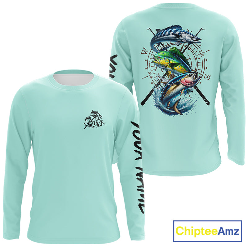 Personalized offshore Fishing jerseys, Mahi mahi, Wahoo, Tuna tournament fishing shirts | Light Green NQS11219