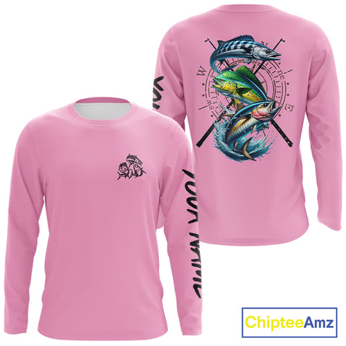 Personalized offshore Fishing jerseys, Mahi mahi, Wahoo, Tuna tournament fishing shirts | Light Pink NQS11220