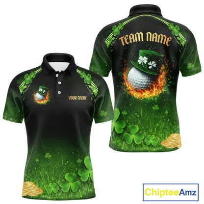 Flame golf ball green shamrock St Patrick's Day Men Golf Polo Shirts Custom lucky golf attire for men NQS11413