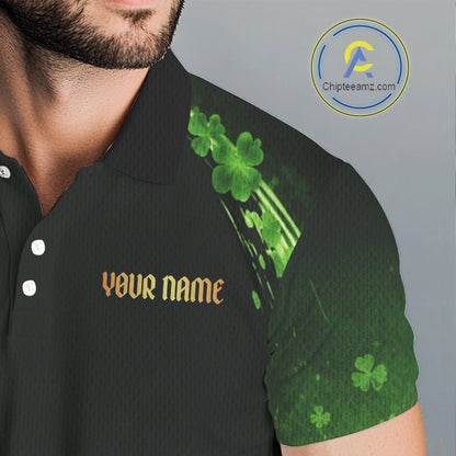 Flame golf ball green shamrock St Patrick's Day Men Golf Polo Shirts Custom lucky golf attire for men NQS11413