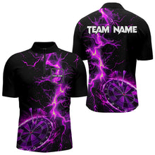 Load image into Gallery viewer, Men Darts Polo, Quarter Zip shirts Custom black and purple lightning thunder Darts Team Jerseys NQS9492