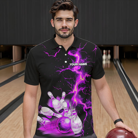 Mens bowling shirts Custom purple lightning thunder Bowling Team Jersey, gift for team Bowlers NQS9493