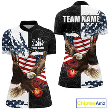Load image into Gallery viewer, American Flag Eagle Bowling Shirts For Women Custom Patriotic Black Camo Bowling Team Jerseys NQS9863