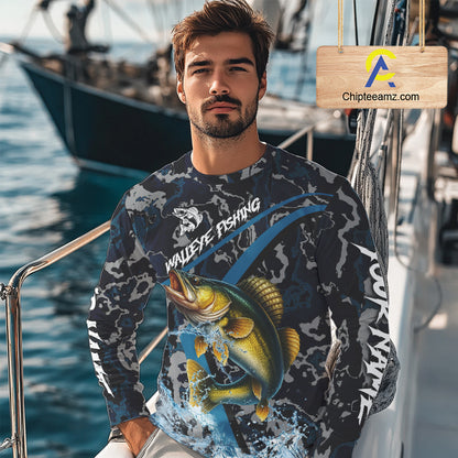 Custom Walleye Fishing Camo Long Sleeve Fishing Shirts, Personalized Walleye Fishing Team Jerseys NQS9938