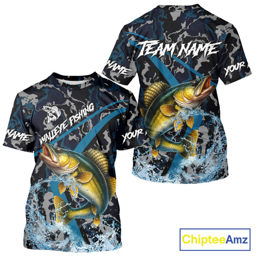 Custom Walleye Fishing Camo Long Sleeve Fishing Shirts, Personalized Walleye Fishing Team Jerseys NQS9938