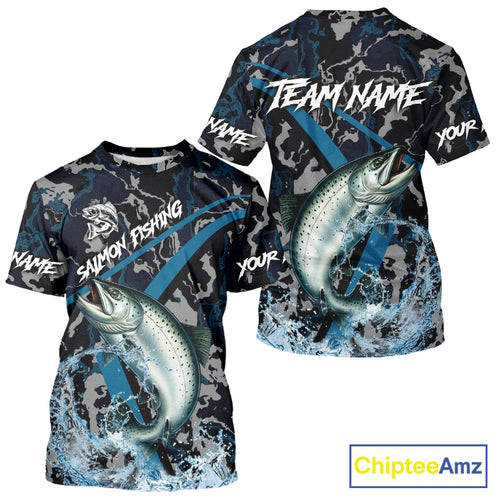 Custom Chinook Salmon Fishing Camo Long Sleeve Fishing Shirts, Personalized Salmon Fishing Team Jersey NQS9939